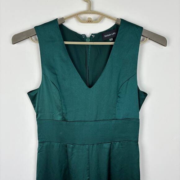 Sugar Lips Green Sleeveless v-neck wide leg jumpsuit Small holiday event evening - Picture 2 of 9